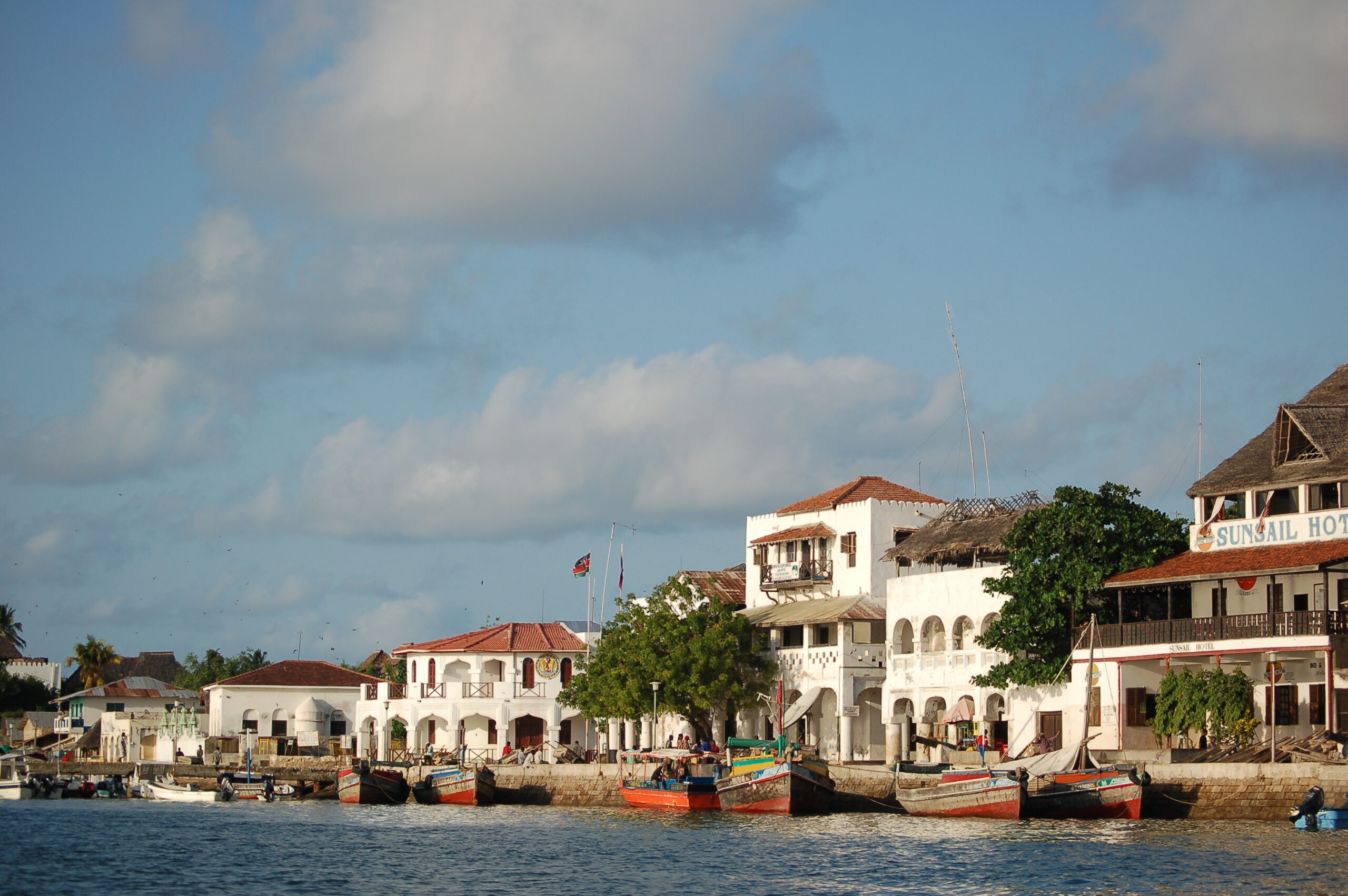 Traditional wooden dhow sailing near Lamu Island
